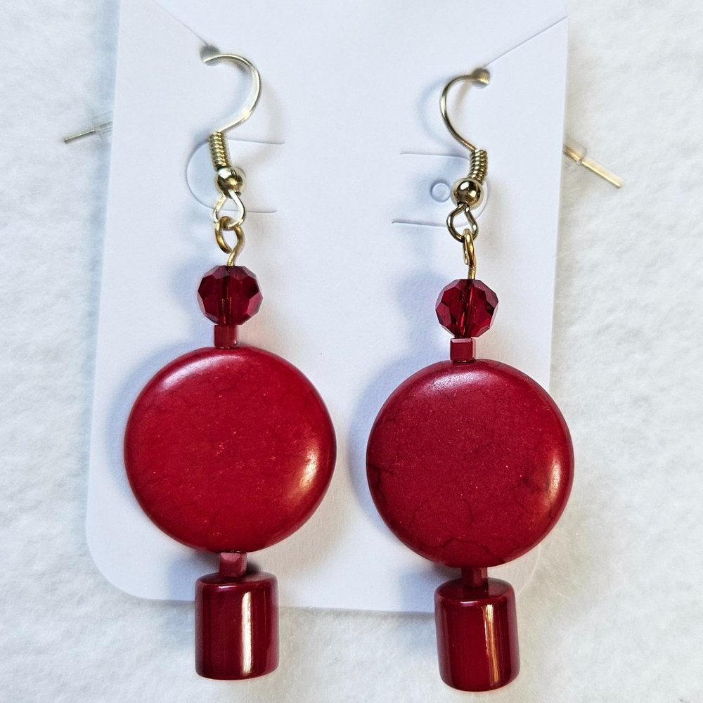 J18 Handmade Christmas Red Dangle Earrings